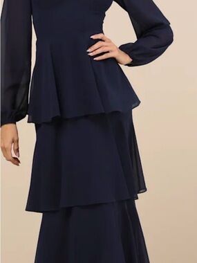 Lulu's Navy Tiered Peplum Maxi Dress